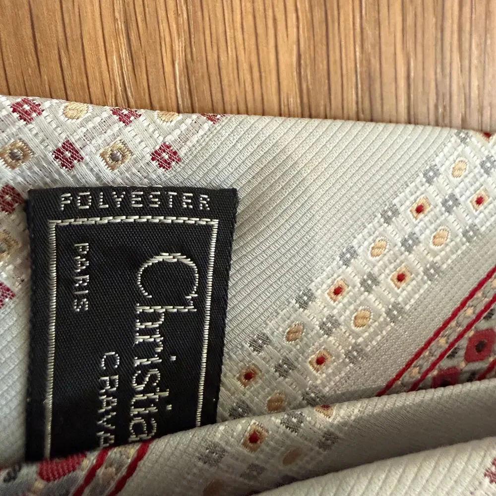 Vintage Christian Dior Cravates Paris Tie Polyester Geometric Striped Light Grey